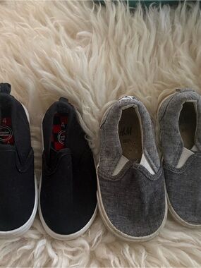 H&M Kids size 4 toddler shoes Black and Grey Slip-On Canvas Sneakers bundle